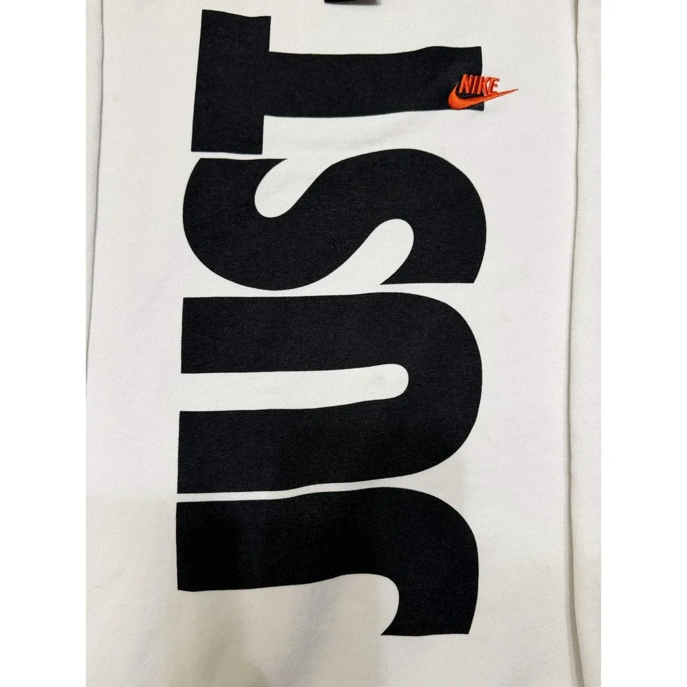 Nike Mens Just Do It Crewneck Sweatshirt White Graphic Fleece Pullover Size L